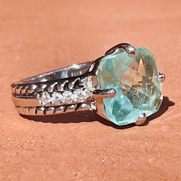 Lia Sophia Greek Isle Aqua Green Cushion Cut and CZ Ring Size 7 - Picture 5 of 11